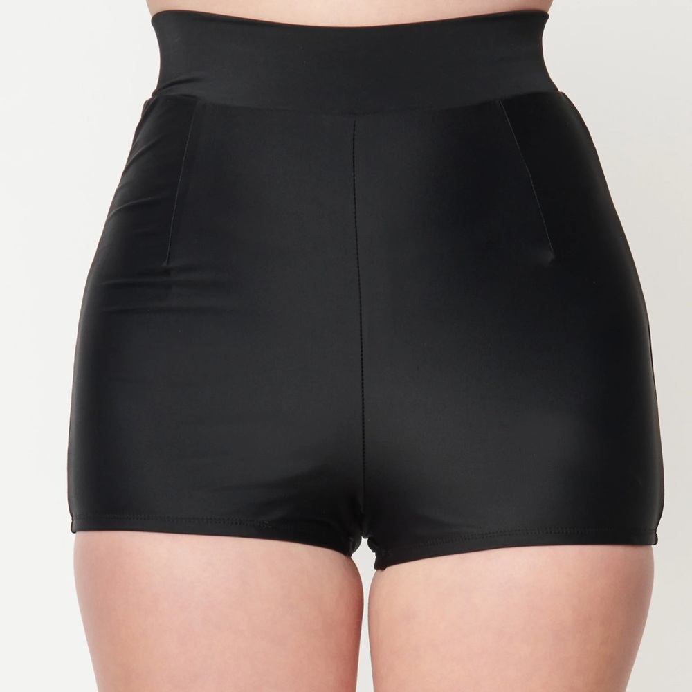 NWT Unique Vintage Black High Waist Capitola Swim Shorts Sz S